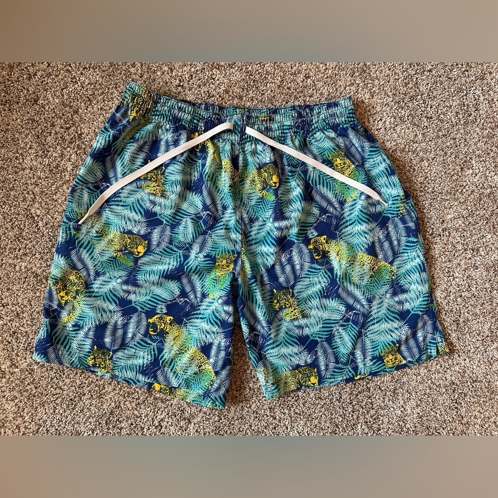 Chubbies Men’s Swim Trunks – XXL, Cheetah Print Teal/Blue/White